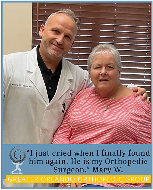dr brian vickaryous and patient mary w, patient testimonial, greater orlando orthopedic group